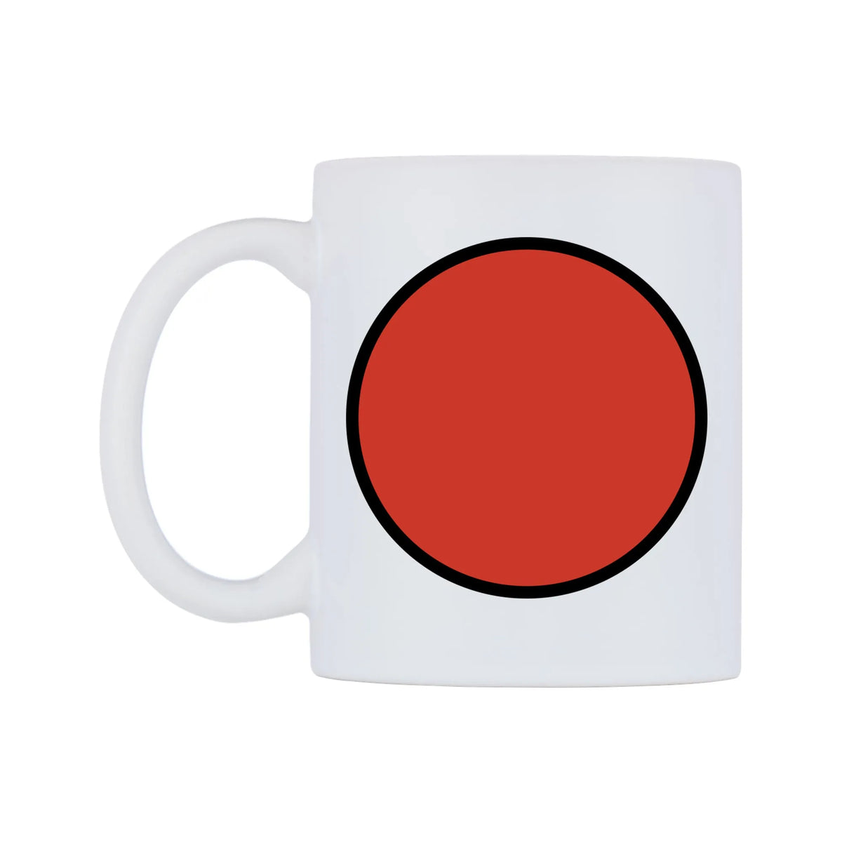 Red Circle Emoji Mug — mug, right side, on a white background