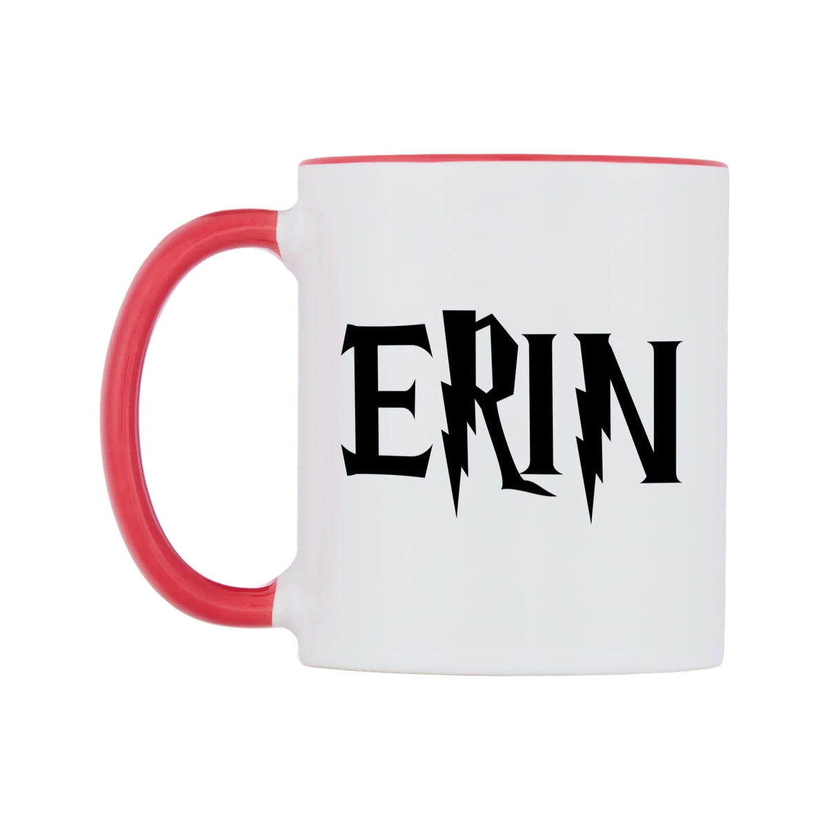 Erin - Wizard Themed Mug — white 11oz gloss mug with a red inside and handle, right side, on a white background