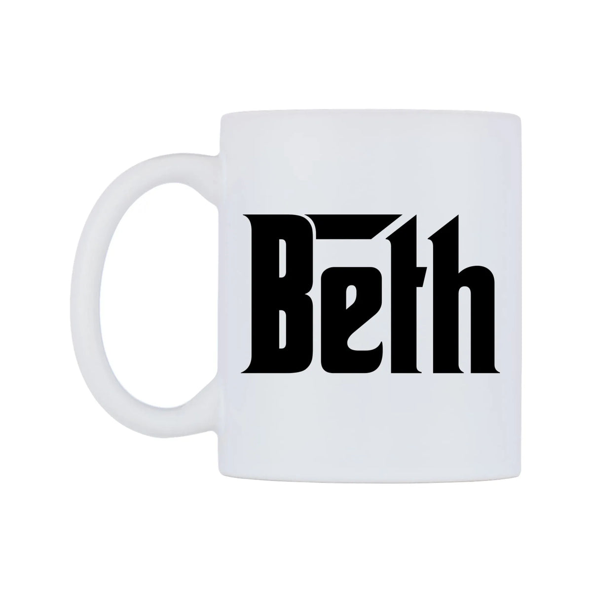 Beth - Godfather Themed Mug — white 11oz gloss mug, right side, on a white background