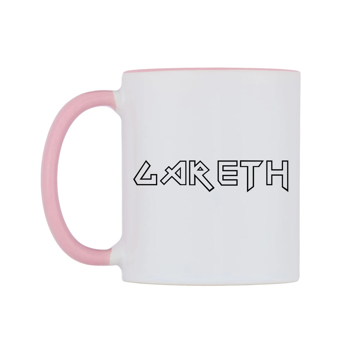 Gareth - Iron Maiden Themed Mug — white 11oz gloss mug with a pink inside and handle, right side, on a white background