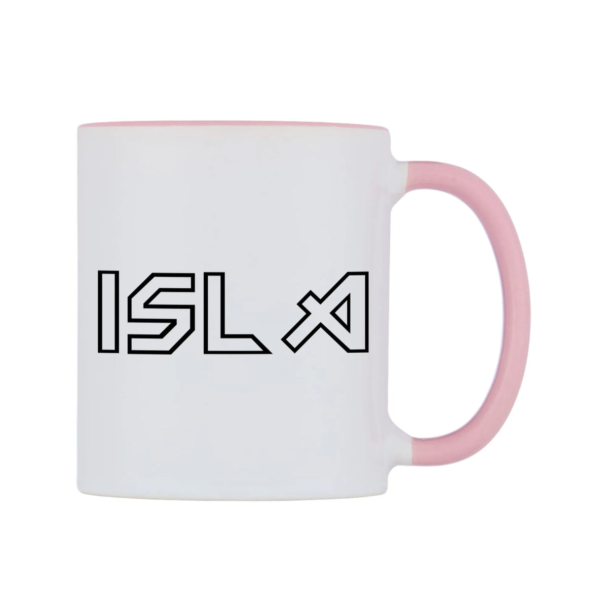 Isla - Iron Maiden Themed Mug — white 11oz gloss mug with a pink inside and handle, left side, on a white background