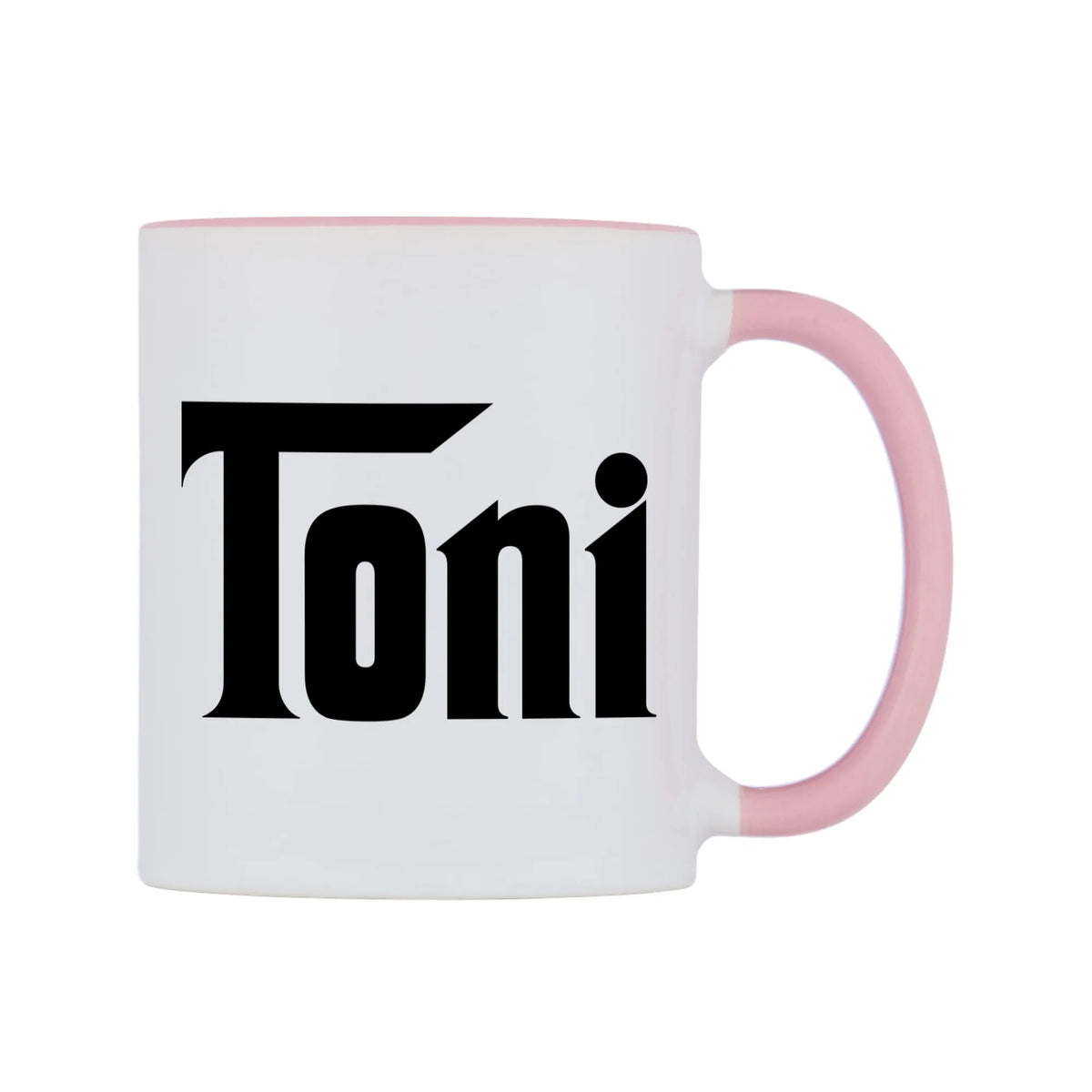 Toni - Godfather Themed Mug — white 11oz gloss mug with a pink inside and handle, left side, on a white background