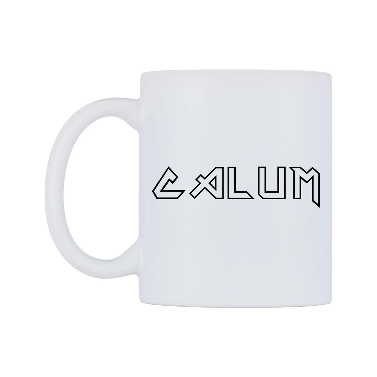 Calum - Iron Maiden Themed Mug — white 11oz gloss mug, right side, on a white background