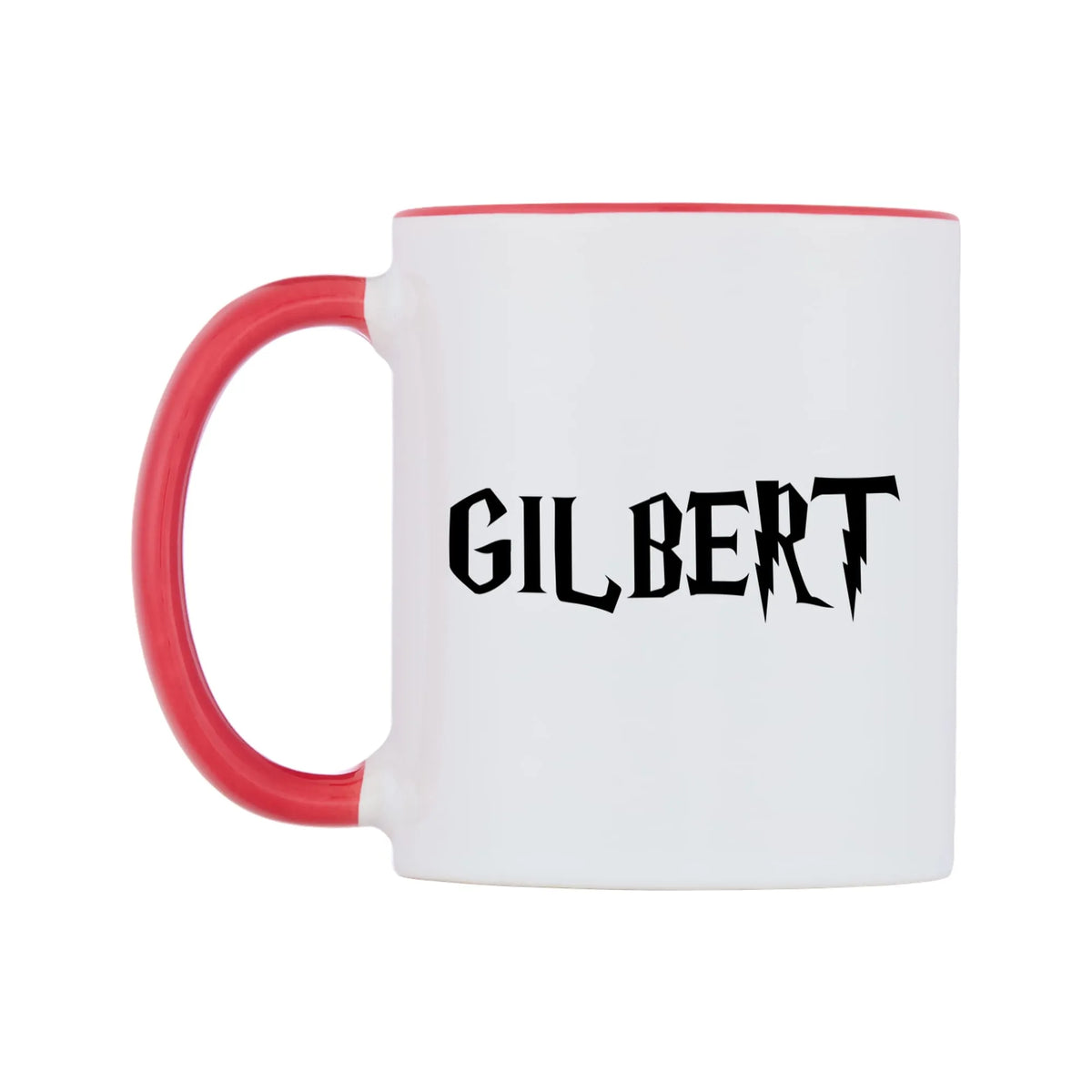 Gilbert - Wizard Themed Mug — white 11oz gloss mug with a red inside and handle, right side, on a white background