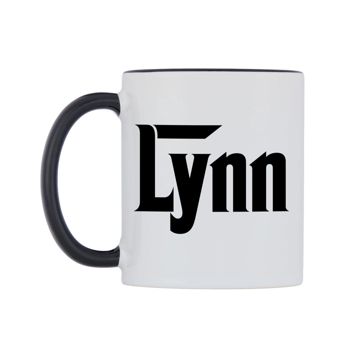 Lynn - Godfather Themed Mug — white 11oz gloss mug with a black inside and handle, right side, on a white background