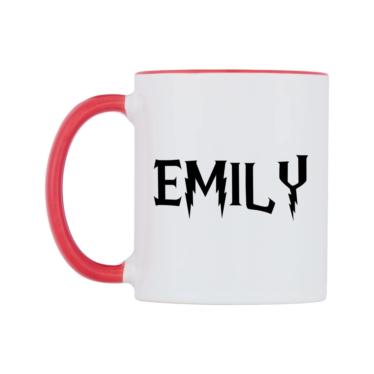 Emily - Wizard Themed Mug — white 11oz gloss mug with a red inside and handle, right side, on a white background