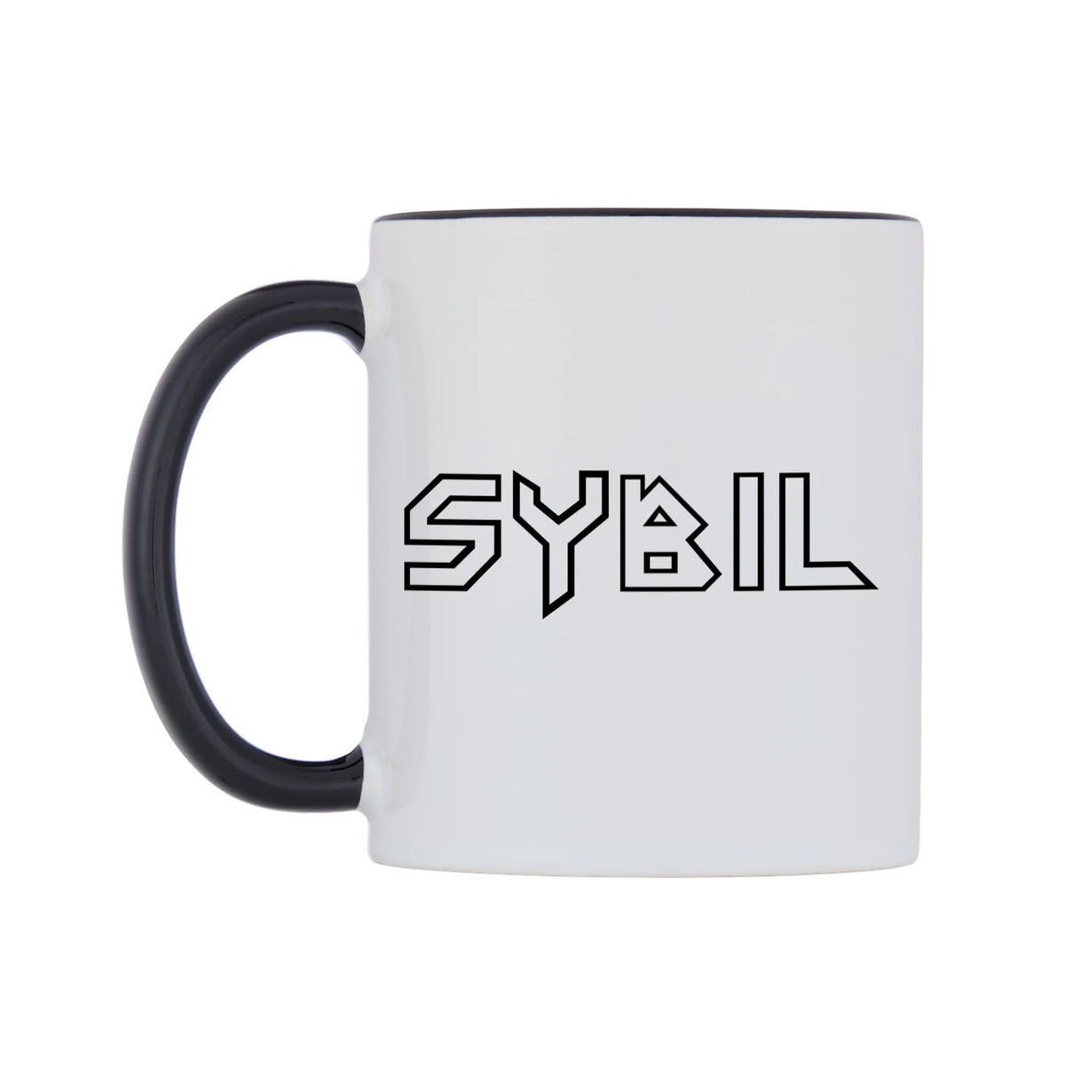 Sybil - Iron Maiden Themed Mug — white 11oz gloss mug with a black inside and handle, right side, on a white background