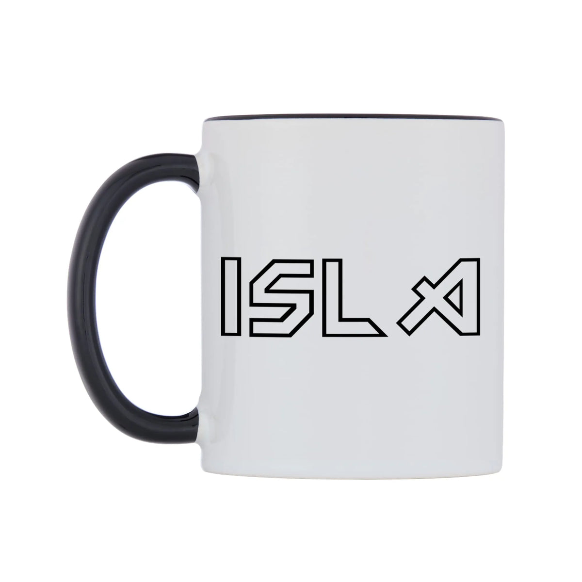 Isla - Iron Maiden Themed Mug — white 11oz gloss mug with a black inside and handle, right side, on a white background