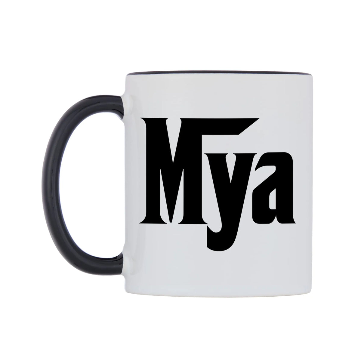 Mya - Godfather Themed Mug — white 11oz gloss mug with a black inside and handle, right side, on a white background
