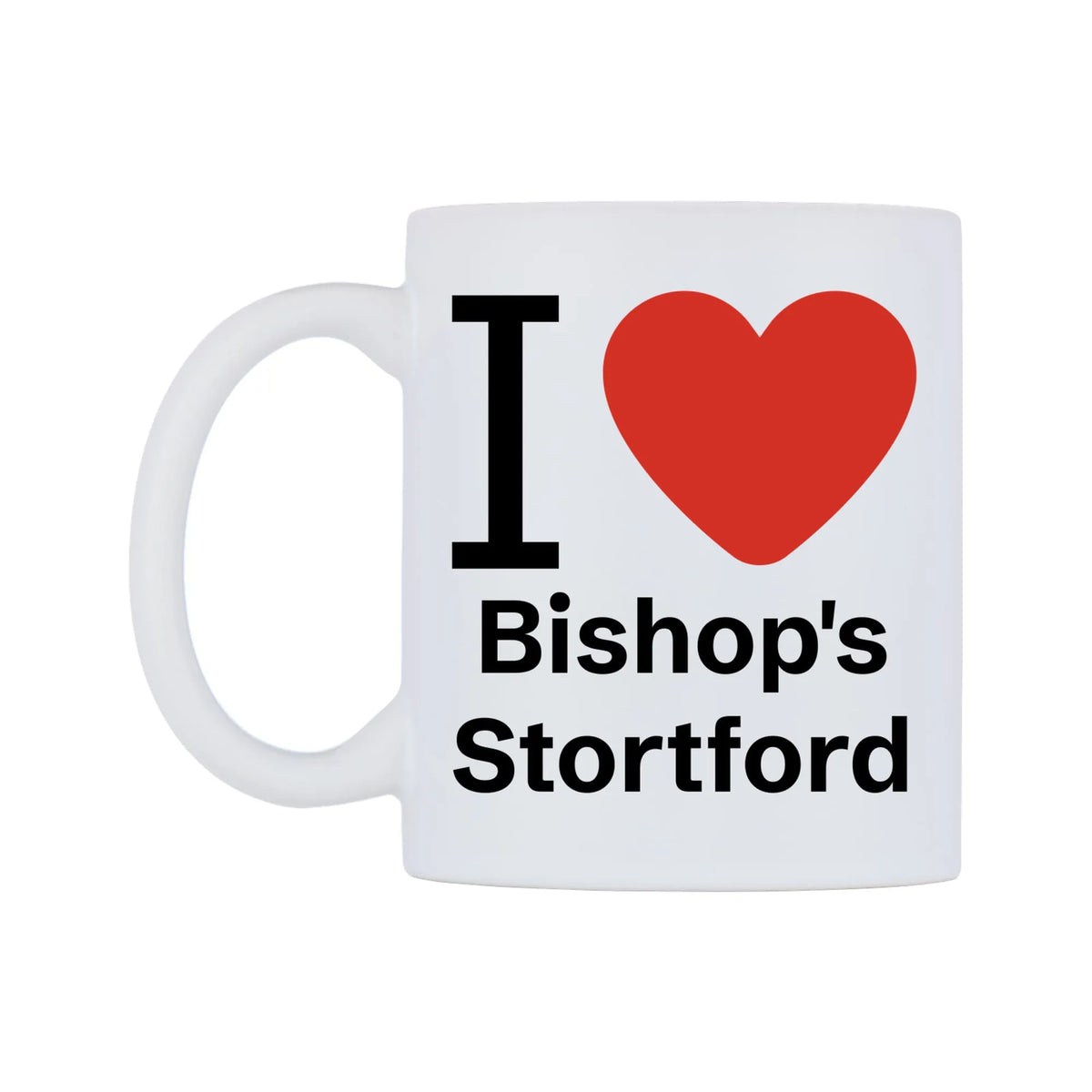 I Love Bishop's Stortford Mug — white 11oz gloss mug, right side, on a white background