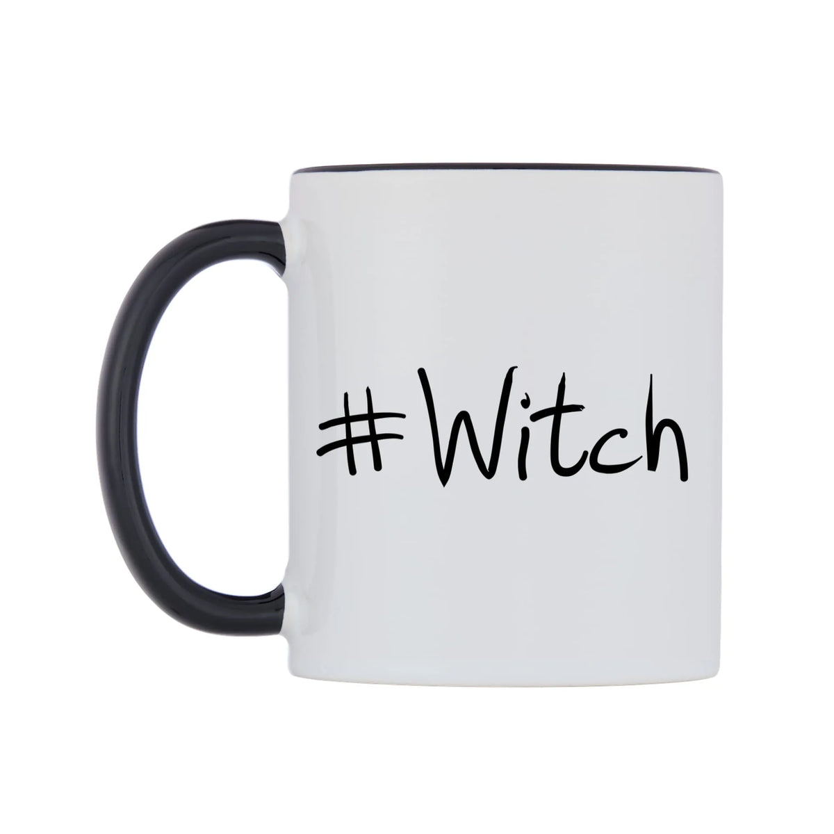 Witch Mug — white 11oz gloss mug with a black inside and handle, right side, on a white background
