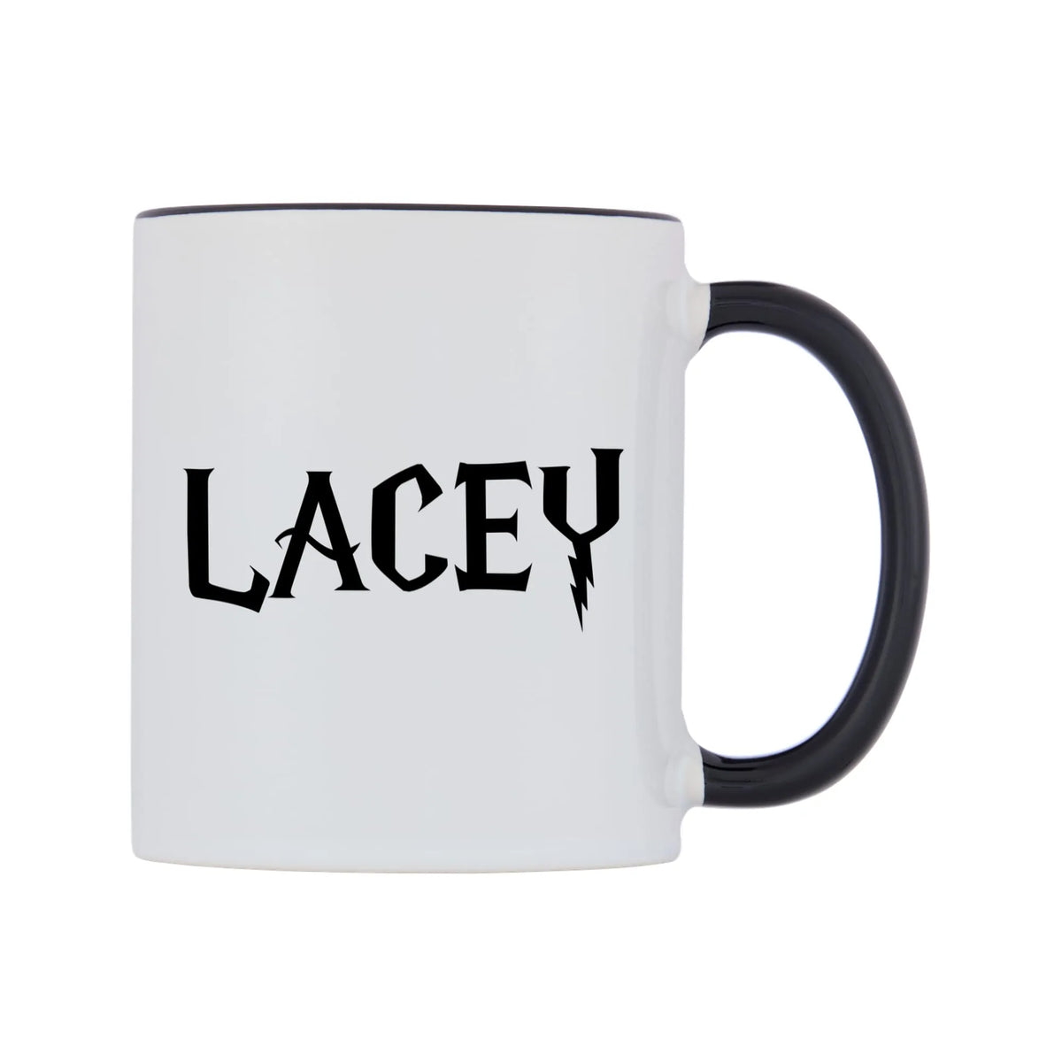 Lacey - Wizard Themed Mug — white 11oz gloss mug with a black inside and handle, left side, on a white background
