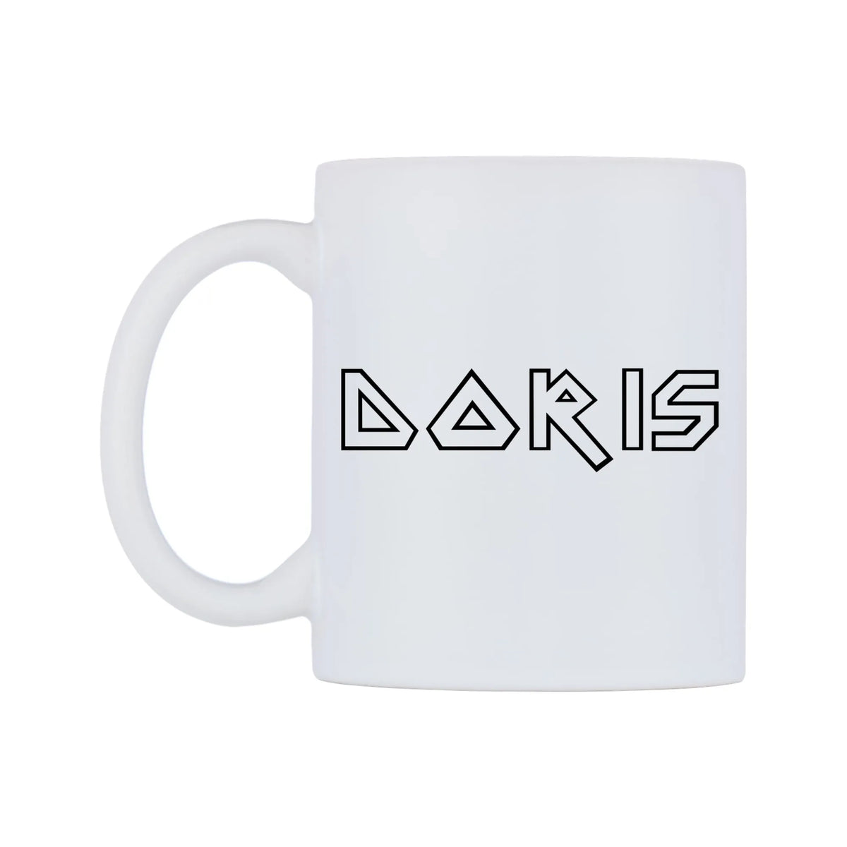 Doris - Iron Maiden Themed Mug — white 11oz gloss mug, right side, on a white background