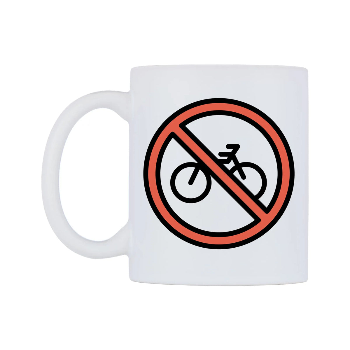 No Bicycles Emoji Mug — mug, right side, on a white background
