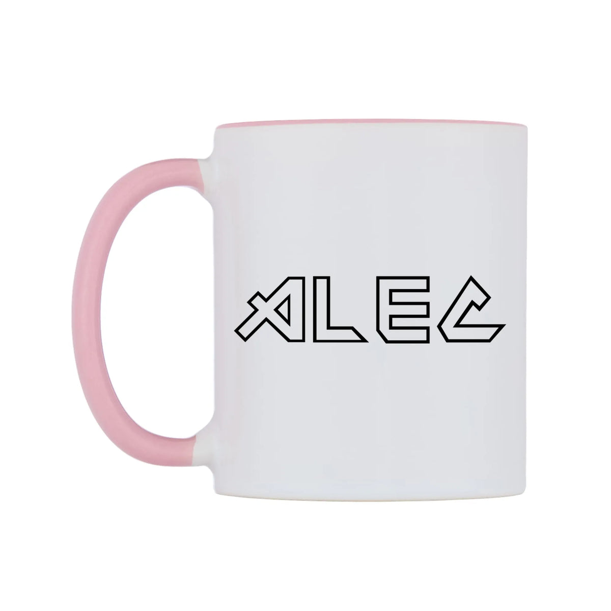 Alec - Iron Maiden Themed Mug — white 11oz gloss mug with a pink inside and handle, right side, on a white background