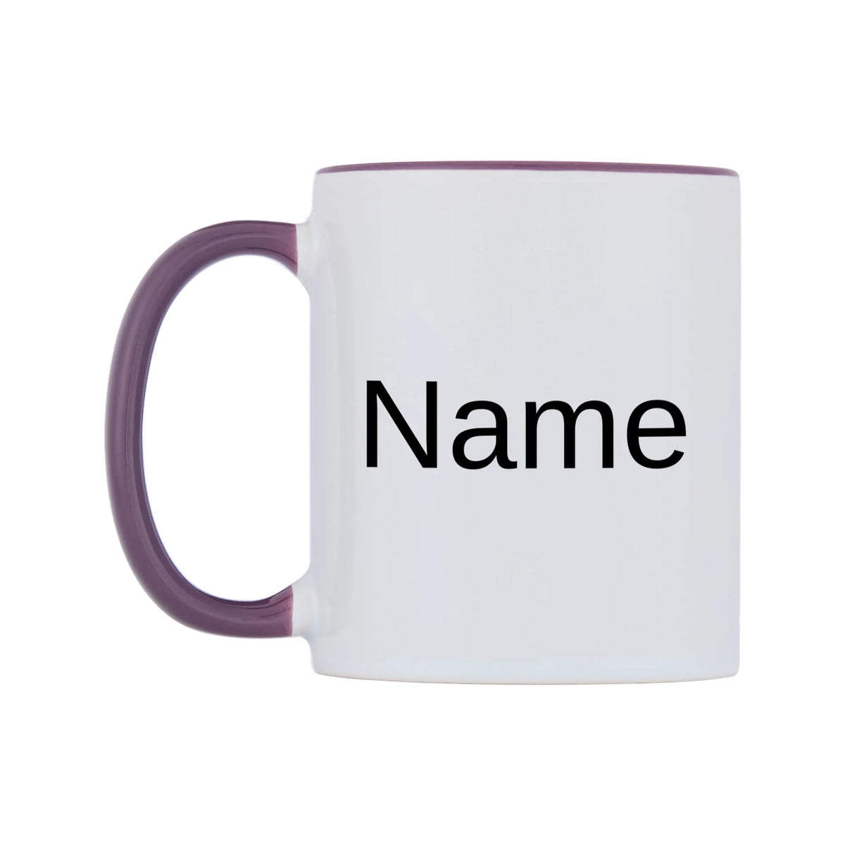 Name Personalised Mug — white 11oz gloss mug with a purple inside and handle, right side, on a white background