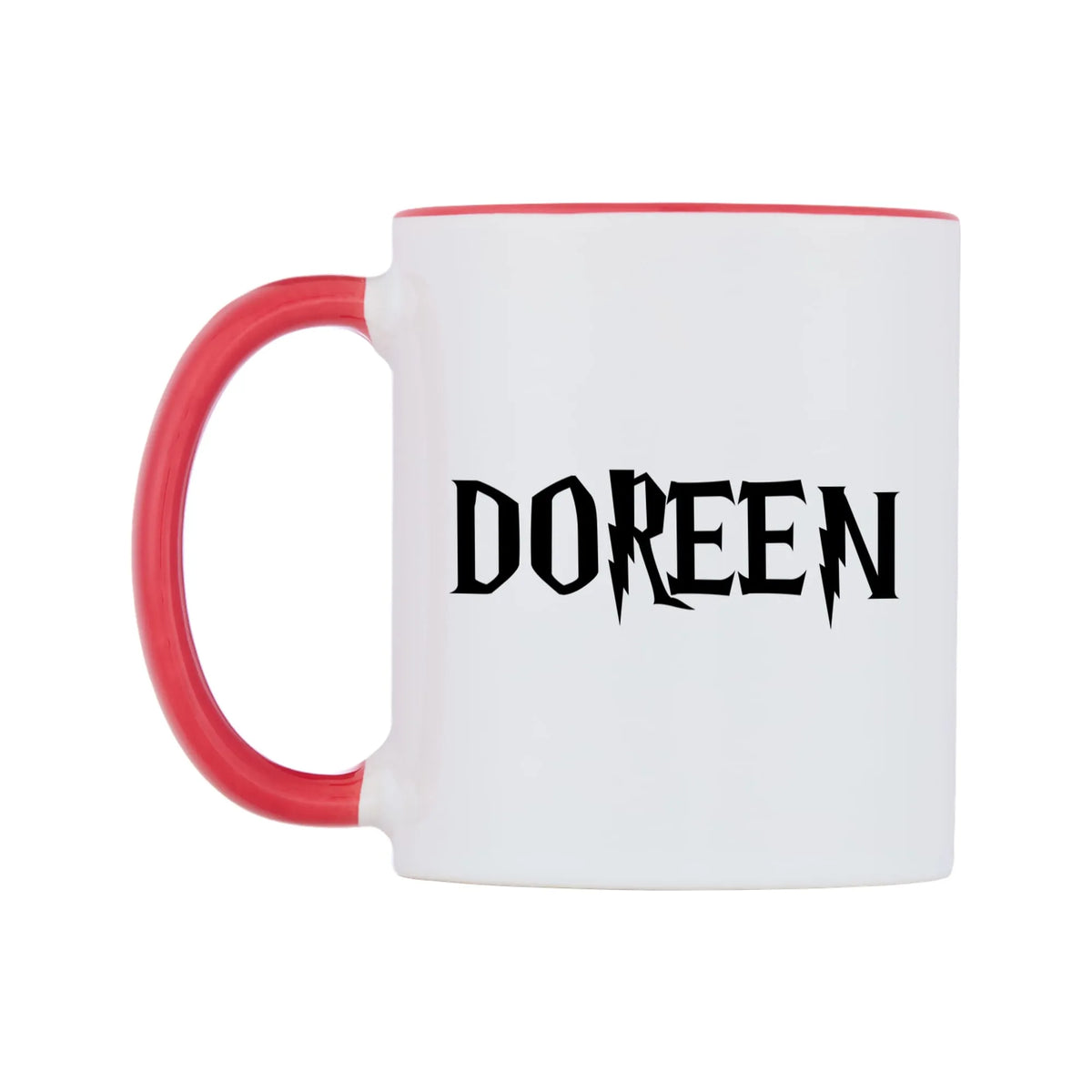 Doreen - Wizard Themed Mug — white 11oz gloss mug with a red inside and handle, right side, on a white background