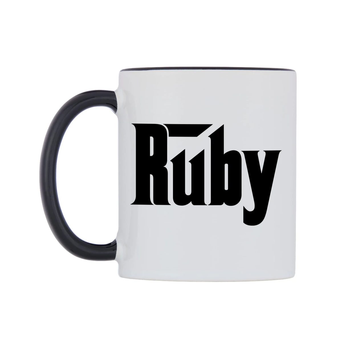 Ruby - Godfather Themed Mug — white 11oz gloss mug with a black inside and handle, right side, on a white background