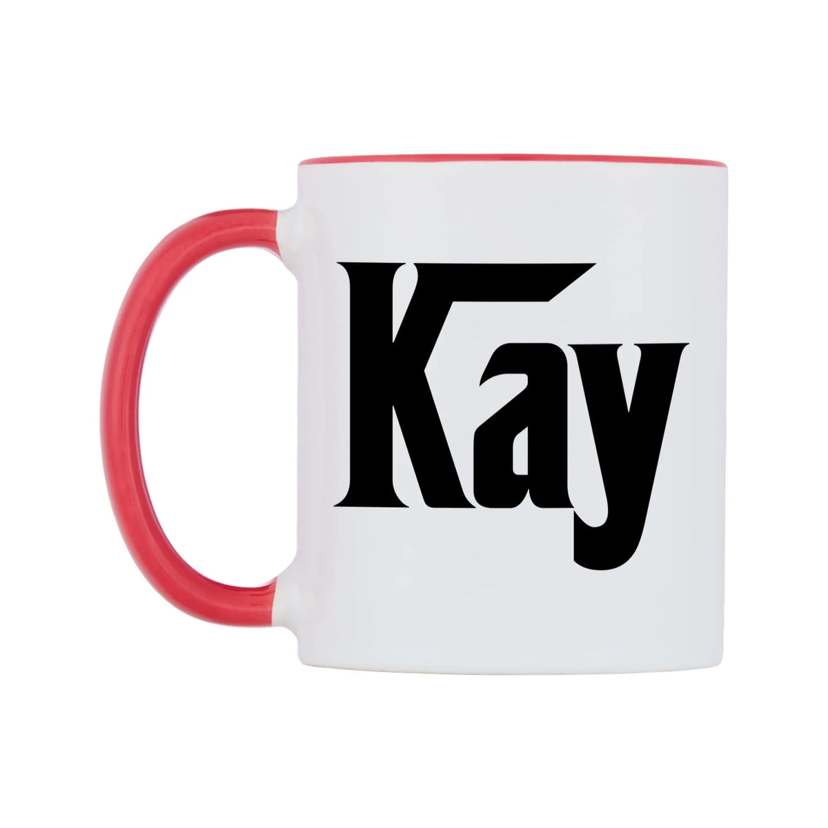 Kay - Godfather Themed Mug — white 11oz gloss mug with a red inside and handle, right side, on a white background