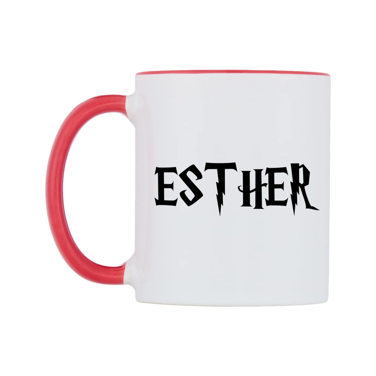Esther - Wizard Themed Mug — white 11oz gloss mug with a red inside and handle, right side, on a white background