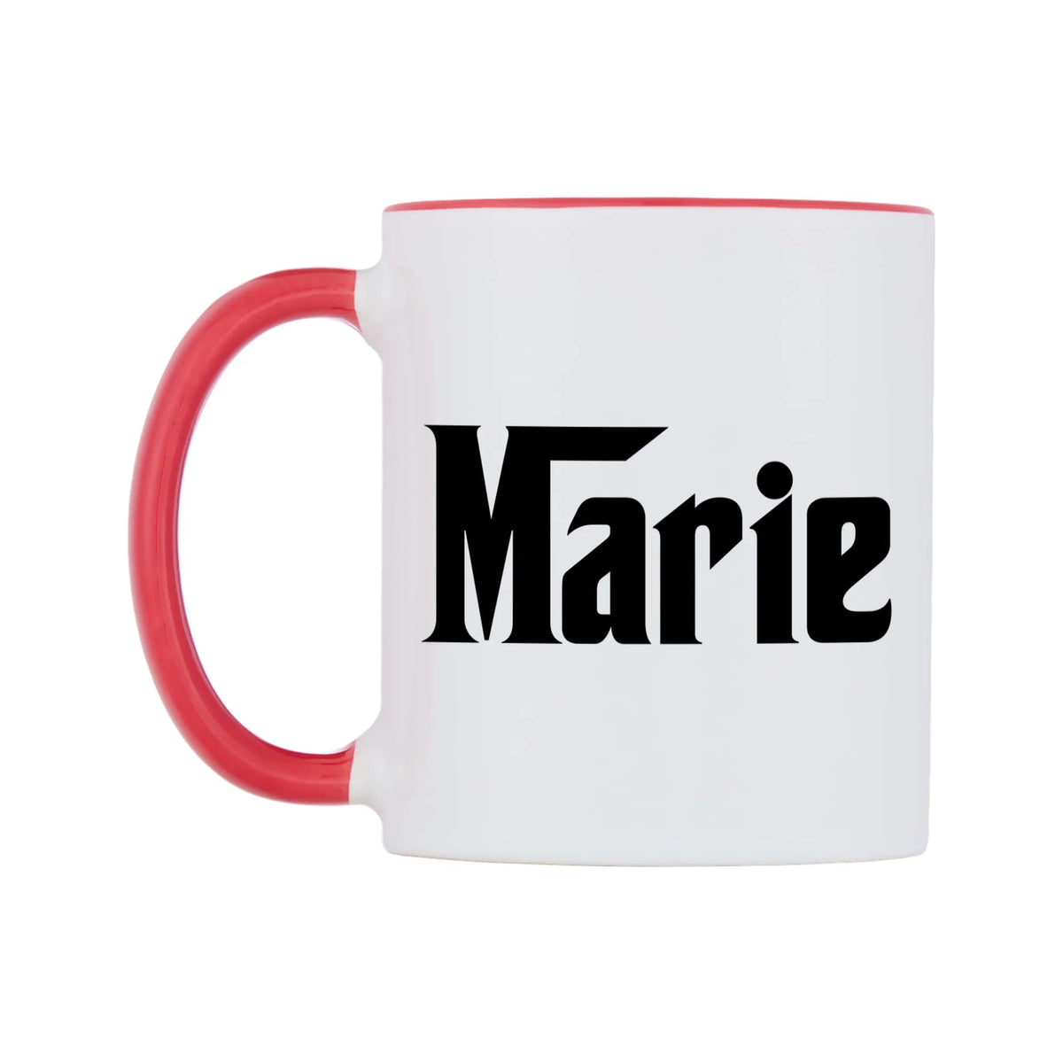 Marie - Godfather Themed Mug — white 11oz gloss mug with a red inside and handle, right side, on a white background