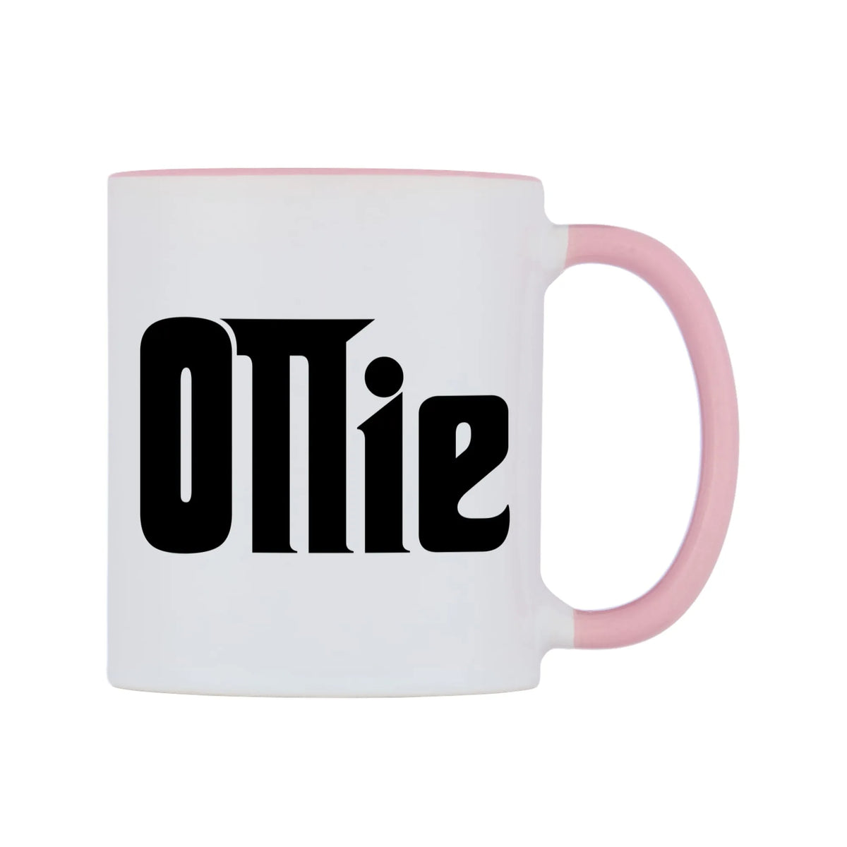 Ollie - Godfather Themed Mug — white 11oz gloss mug with a pink inside and handle, left side, on a white background