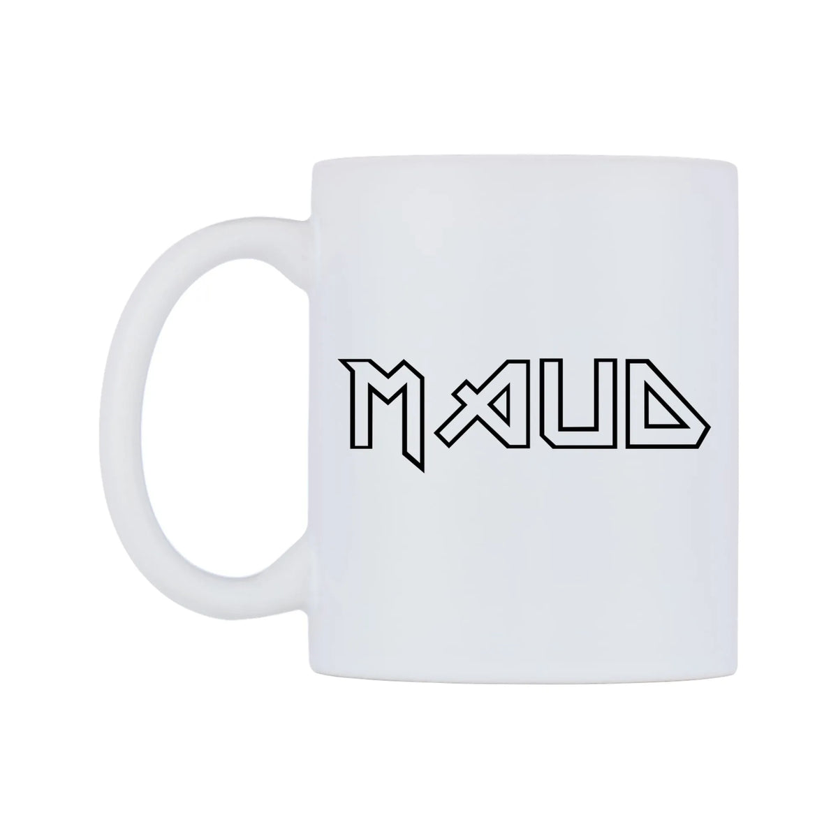 Maud - Iron Maiden Themed Mug — white 11oz gloss mug, right side, on a white background