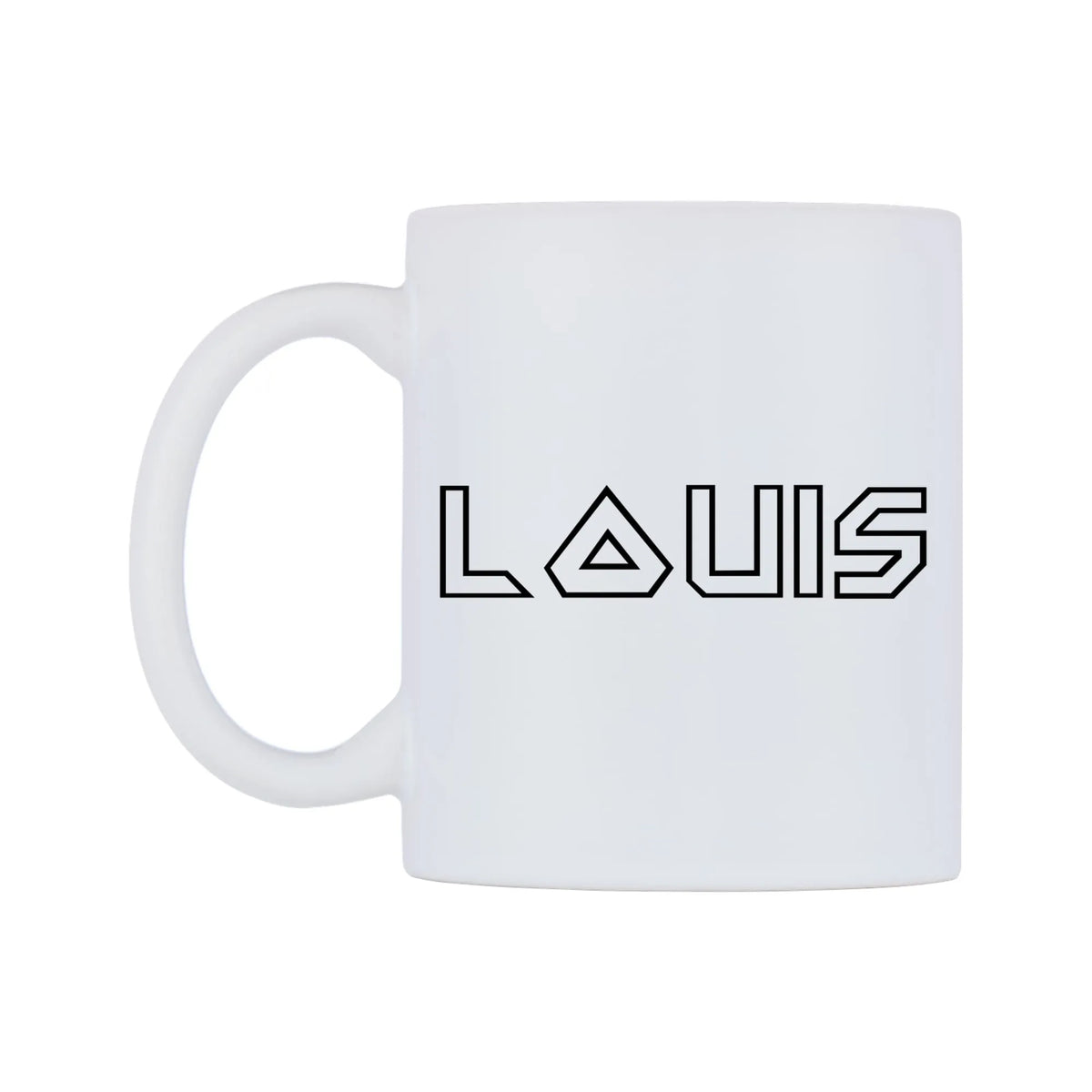 Louis - Iron Maiden Themed Mug — white 11oz gloss mug, right side, on a white background