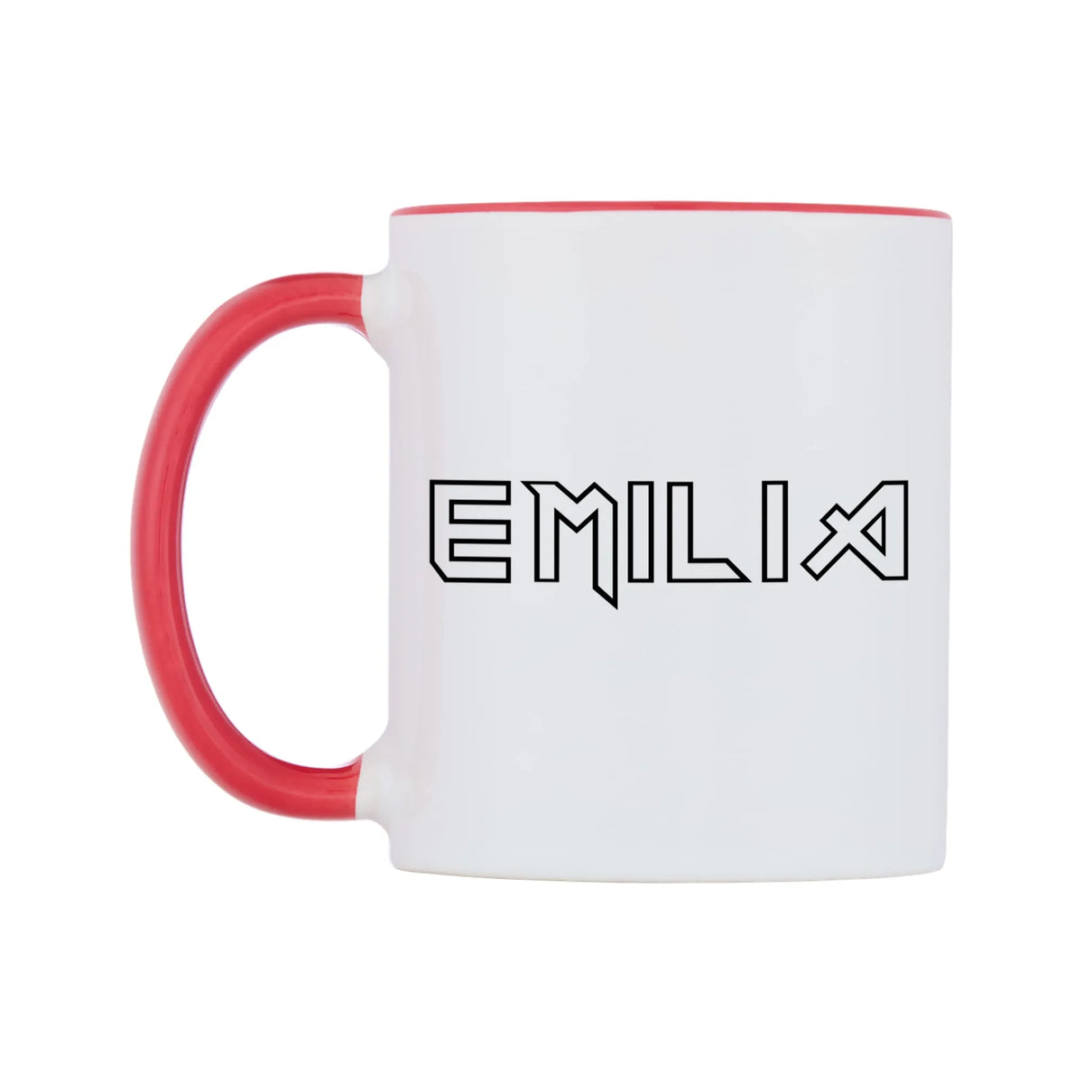 Emilia - Iron Maiden Themed Mug — white 11oz gloss mug with a red inside and handle, right side, on a white background