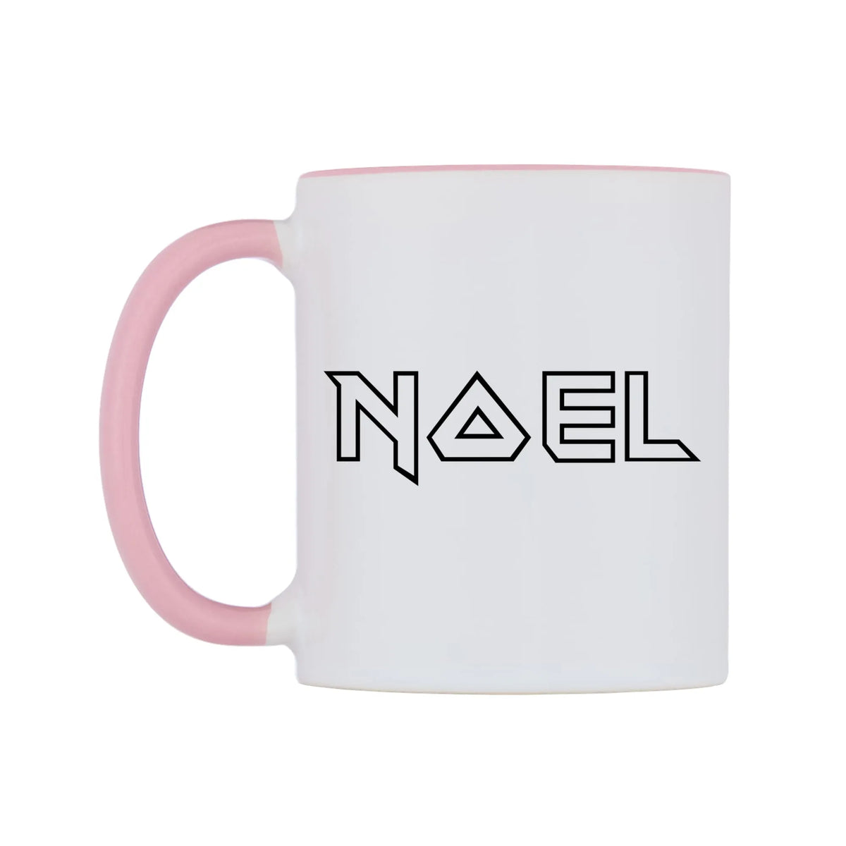 Noel - Iron Maiden Themed Mug — white 11oz gloss mug with a pink inside and handle, right side, on a white background