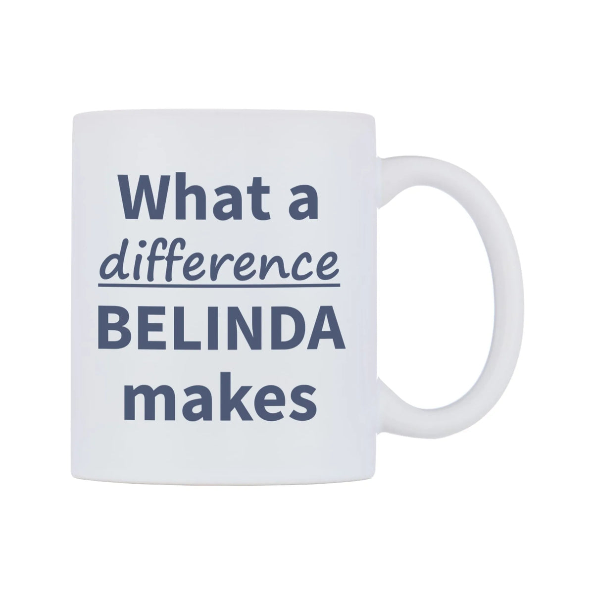What a difference BELINDA makes Mug — mug, left side, on a white background