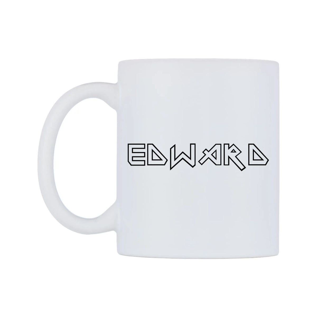 Edward - Iron Maiden Themed Mug — white 11oz gloss mug, right side, on a white background