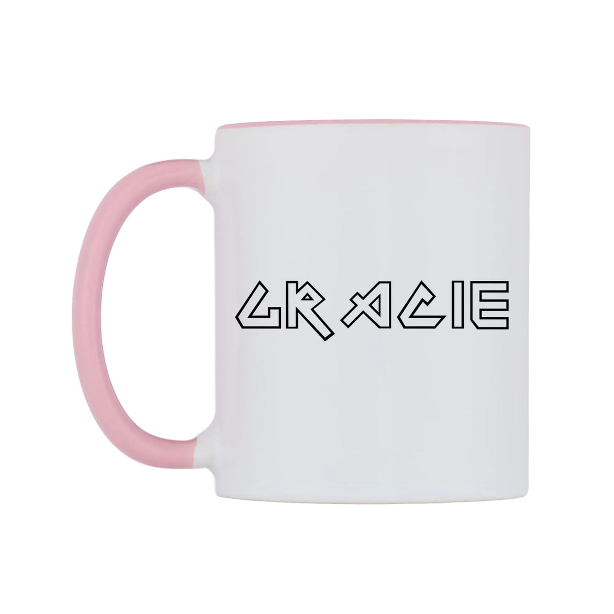 Gracie - Iron Maiden Themed Mug — white 11oz gloss mug with a pink inside and handle, right side, on a white background