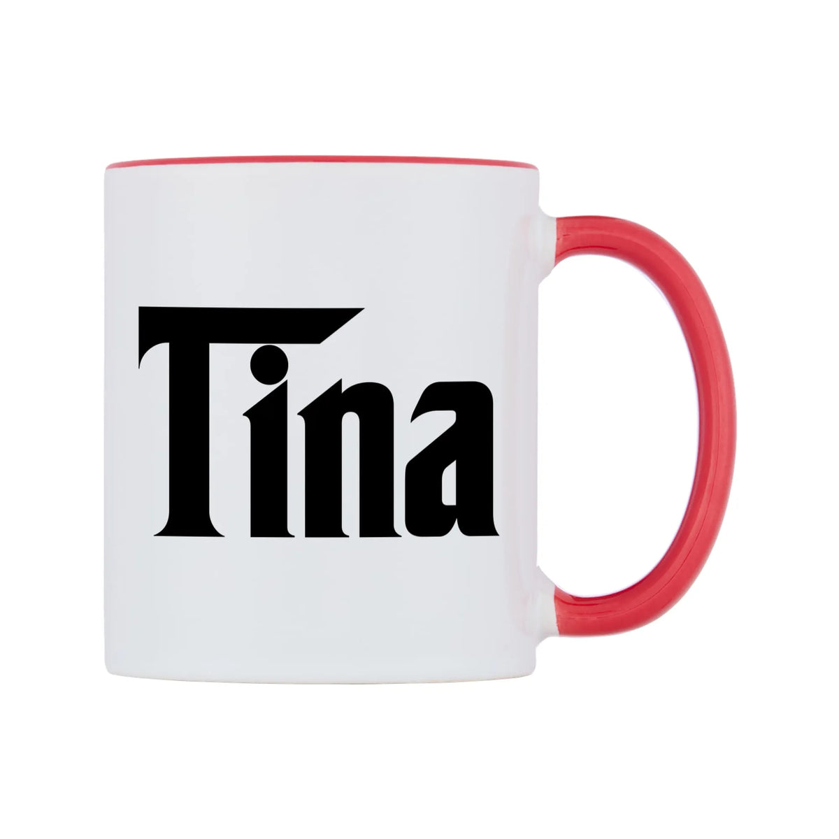 Tina - Godfather Themed Mug — white 11oz gloss mug with a red inside and handle, left side, on a white background