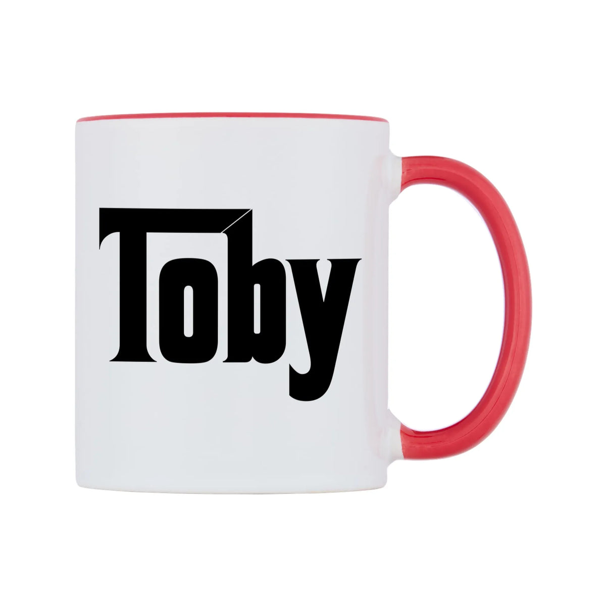 Toby - Godfather Themed Mug — white 11oz gloss mug with a red inside and handle, left side, on a white background