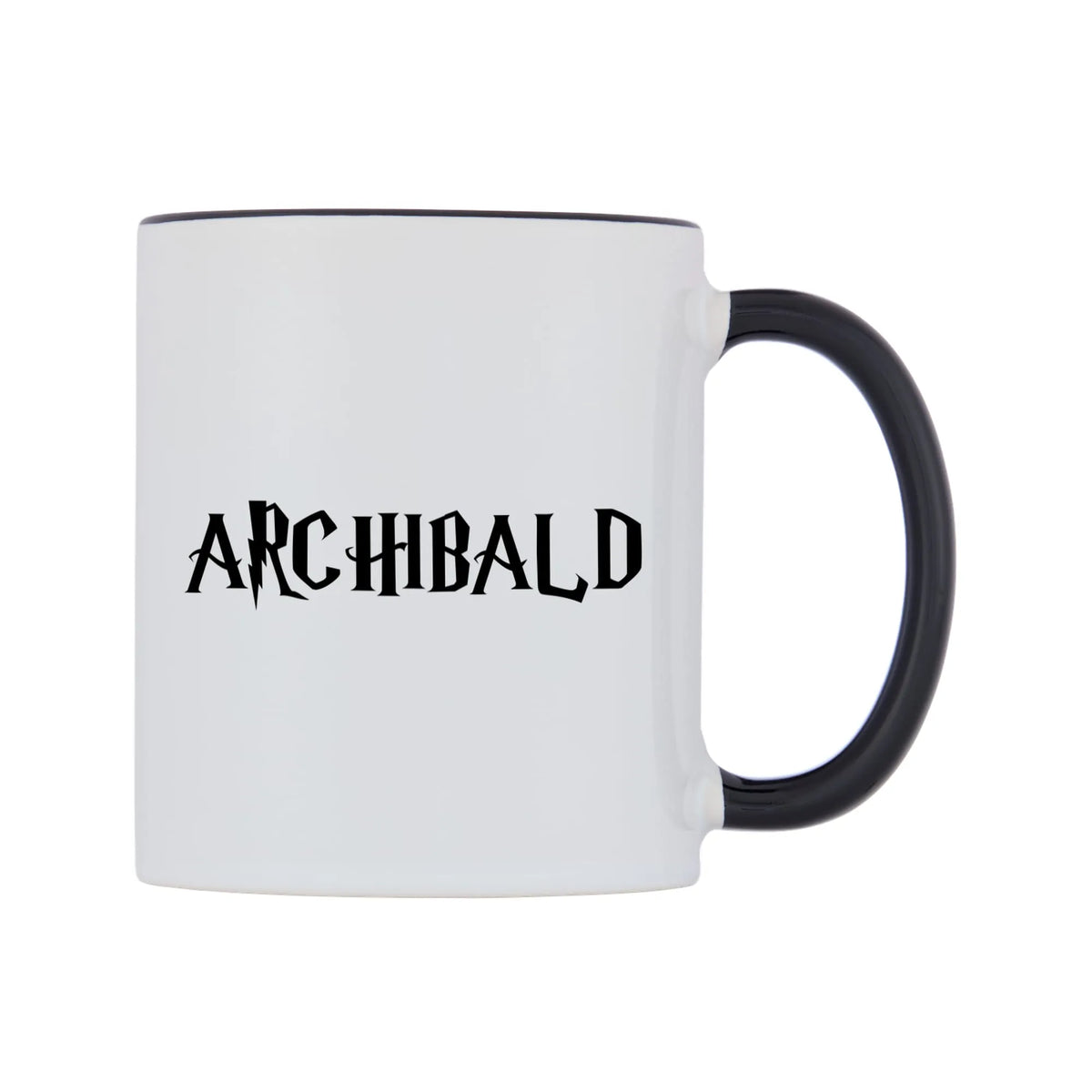 Archibald - Wizard Themed Mug — white 11oz gloss mug with a black inside and handle, left side, on a white background