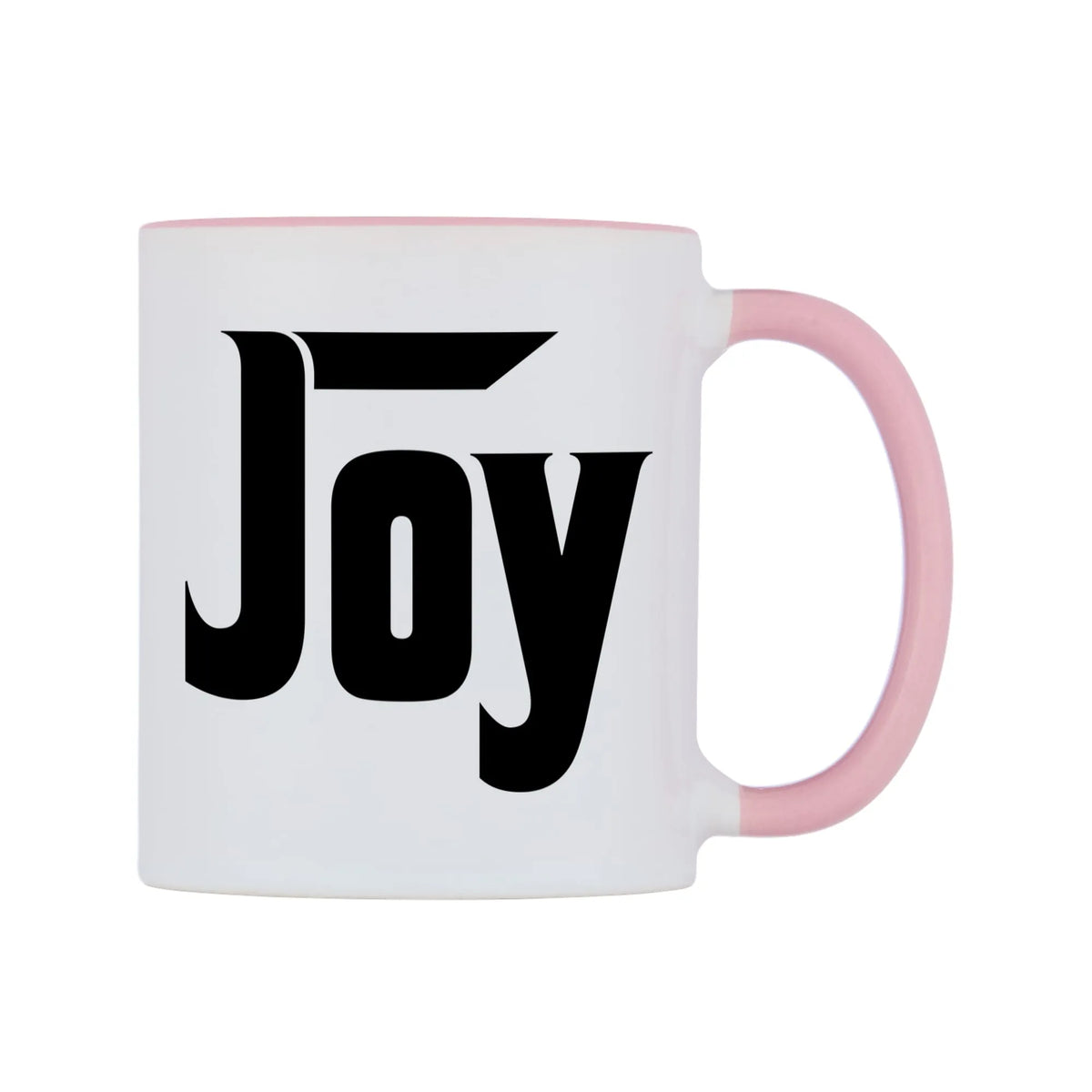 Joy - Godfather Themed Mug — white 11oz gloss mug with a pink inside and handle, left side, on a white background