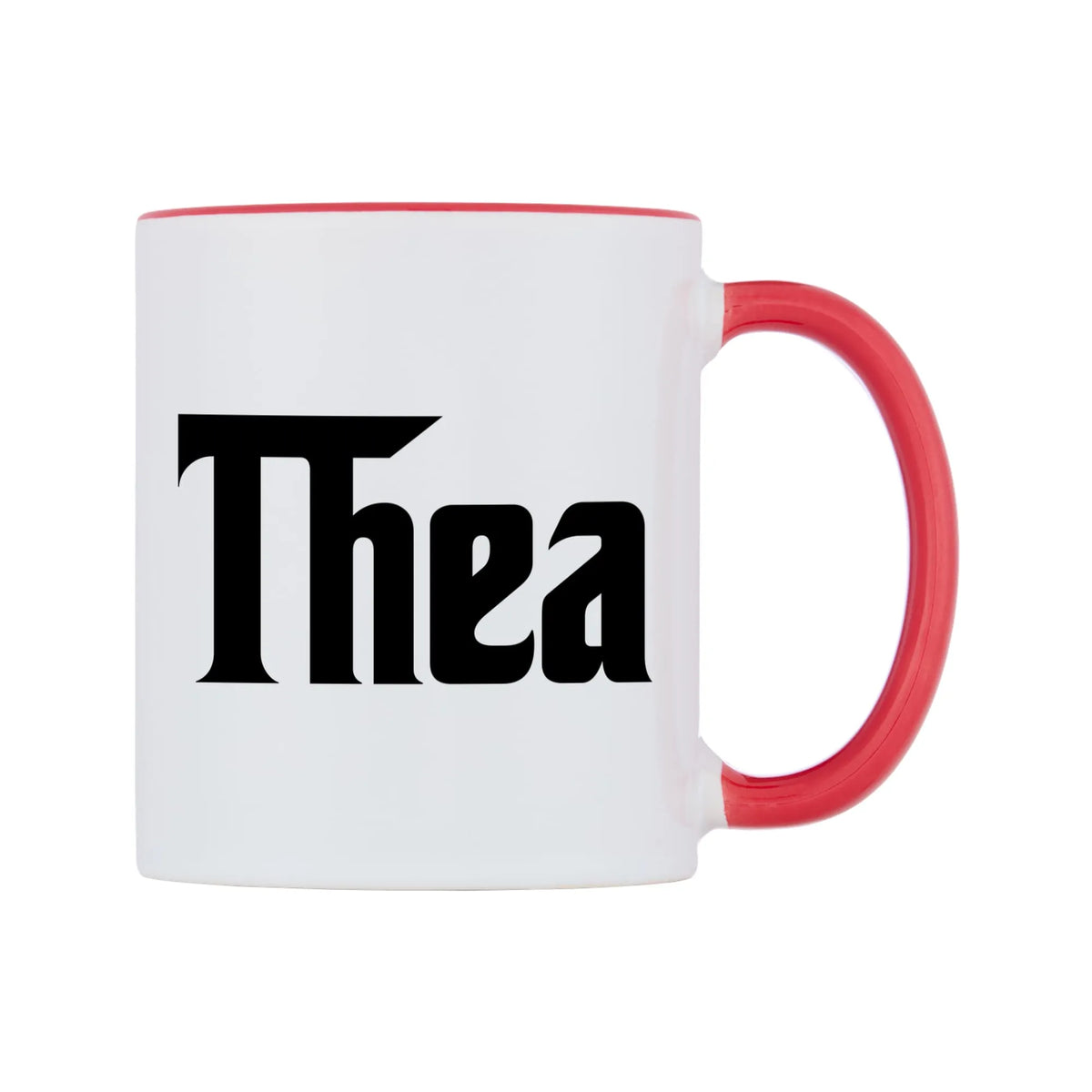 Thea - Godfather Themed Mug — white 11oz gloss mug with a red inside and handle, left side, on a white background