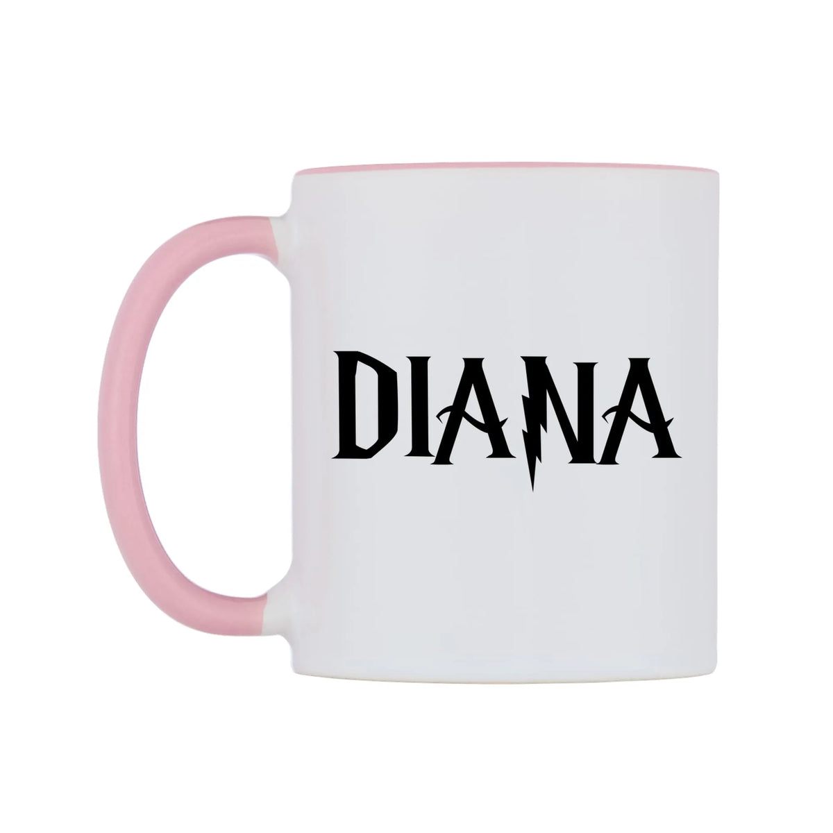 Diana - Wizard Themed Mug — white 11oz gloss mug with a pink inside and handle, right side, on a white background