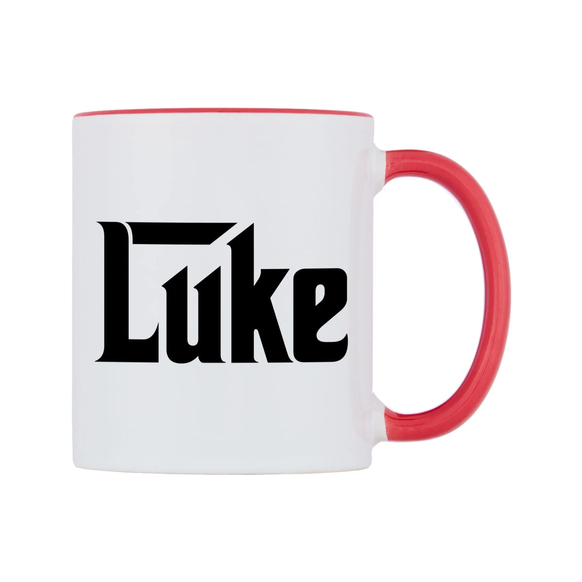 Luke - Godfather Themed Mug — white 11oz gloss mug with a red inside and handle, left side, on a white background