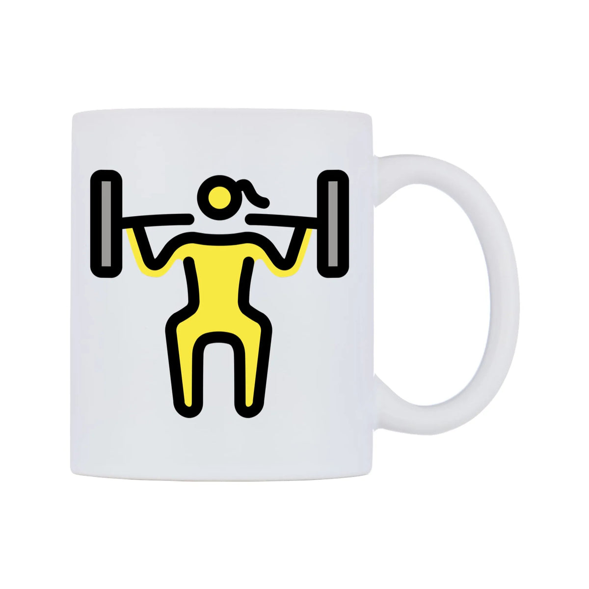 Female Lifting Weights Emoji Mug — mug, left side, on a white background