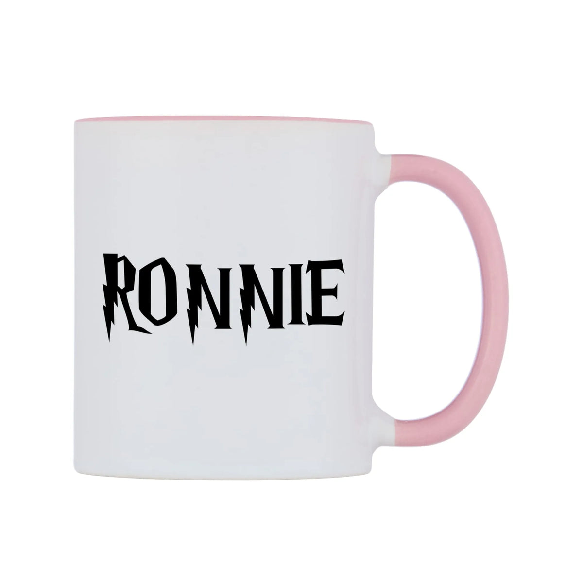 Ronnie - Wizard Themed Mug — white 11oz gloss mug with a pink inside and handle, left side, on a white background