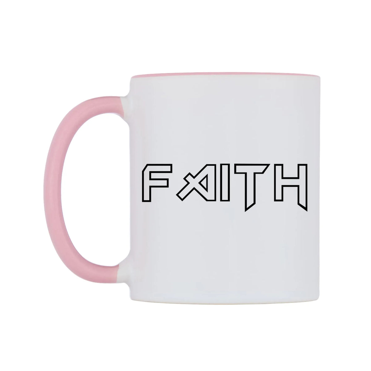 Faith - Iron Maiden Themed Mug — white 11oz gloss mug with a pink inside and handle, right side, on a white background