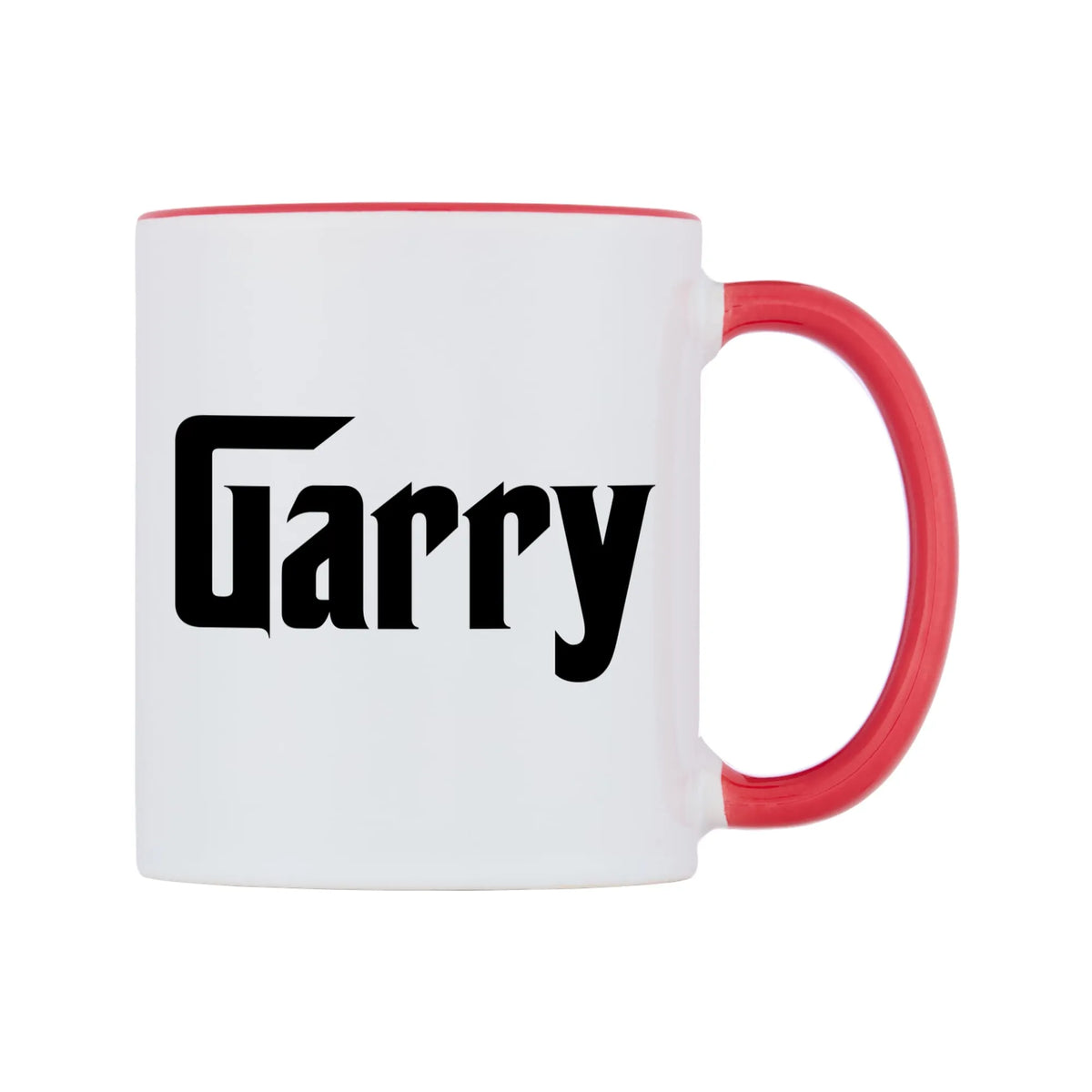 Garry - Godfather Themed Mug — white 11oz gloss mug with a red inside and handle, left side, on a white background