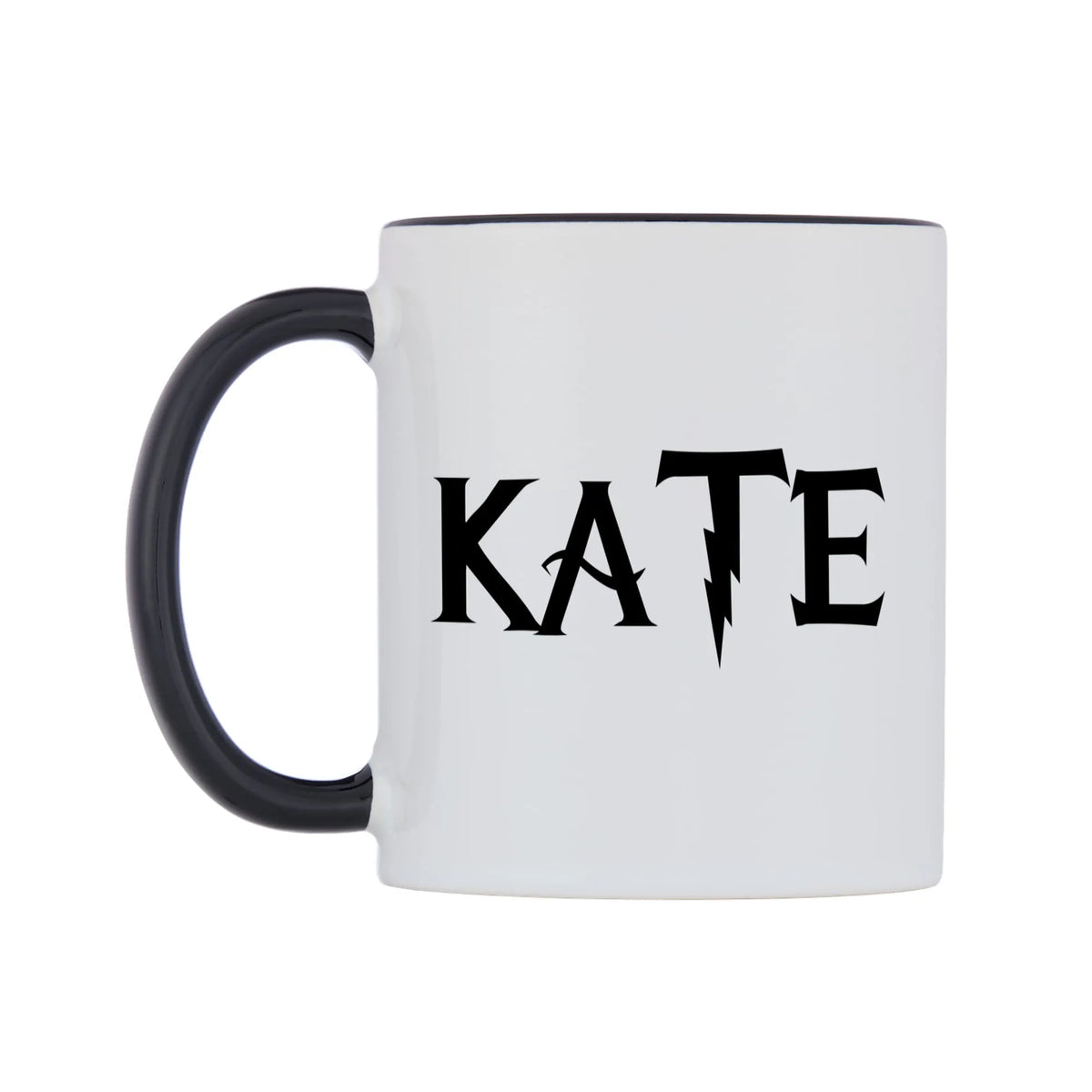 Kate - Wizard Themed Mug — white 11oz gloss mug with a black inside and handle, right side, on a white background