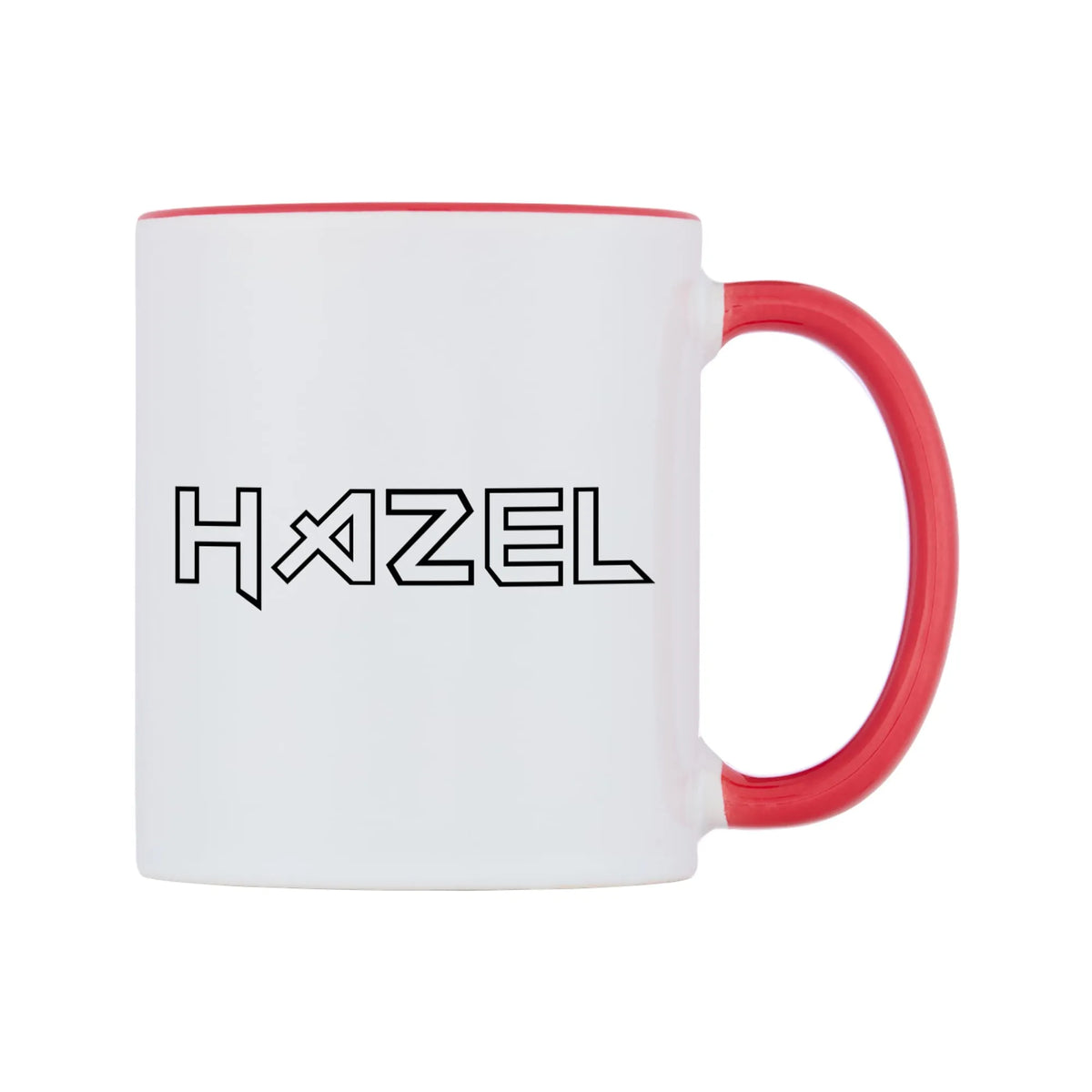 Hazel - Iron Maiden Themed Mug — white 11oz gloss mug with a red inside and handle, left side, on a white background