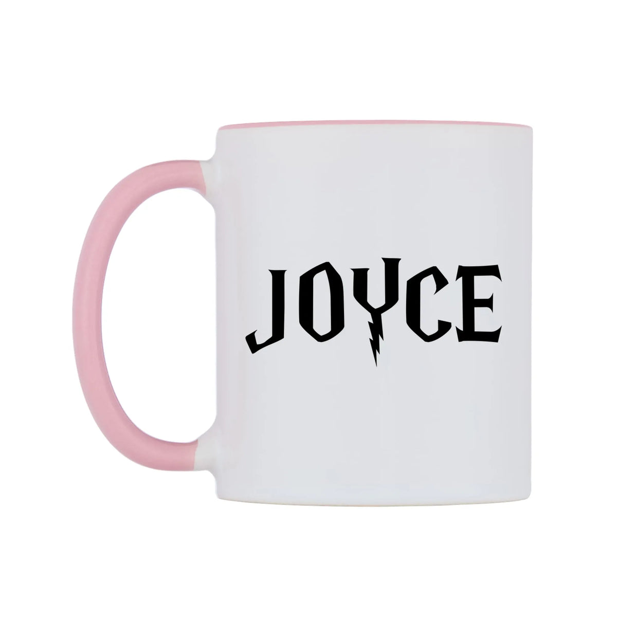 Joyce - Wizard Themed Mug — white 11oz gloss mug with a pink inside and handle, right side, on a white background