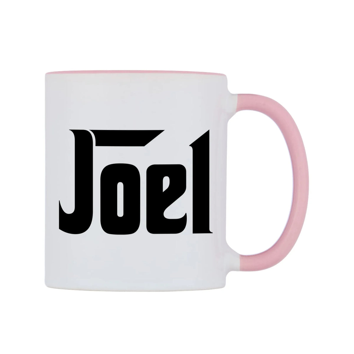 Joel - Godfather Themed Mug — white 11oz gloss mug with a pink inside and handle, left side, on a white background