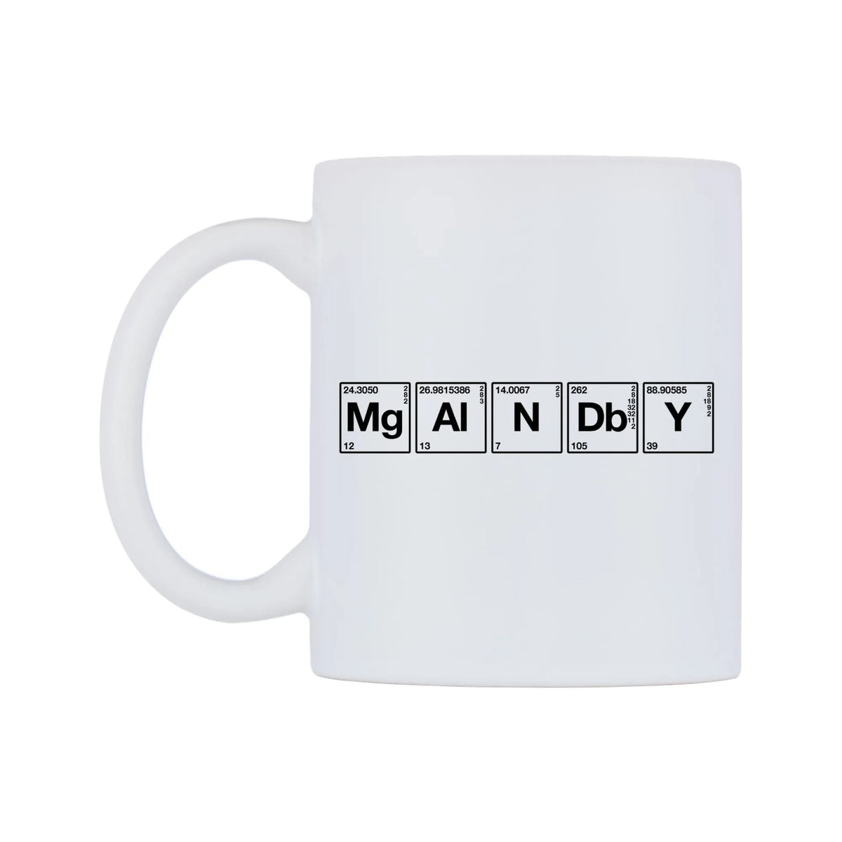 Mandy - Chemistry Themed Mug — mug, right side, on a white background