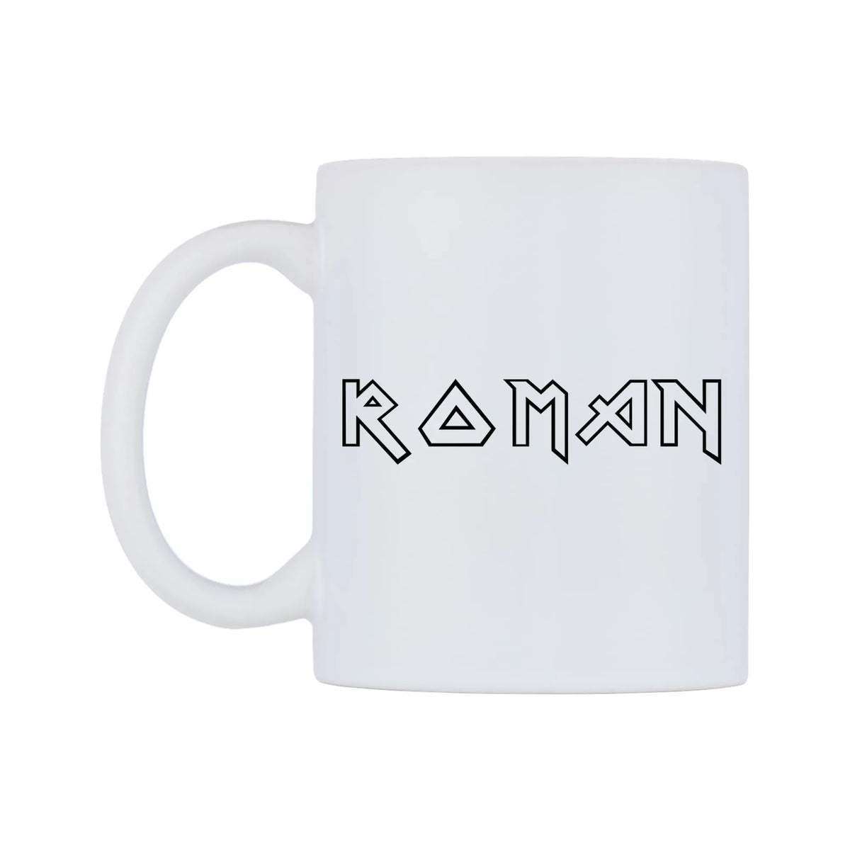 Roman - Iron Maiden Themed Mug — white 11oz gloss mug, right side, on a white background